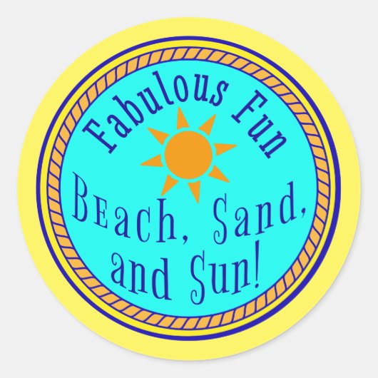 BACK, ZAND, EN ZON! FABULOUS FUN SUNNY GIFT RONDE STICKER (Voorkant)