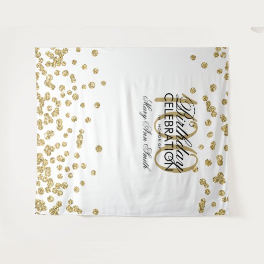 Backdrop 100th Birthday Gold White Confetti Wandkleed (Voorkant (horizontaal))