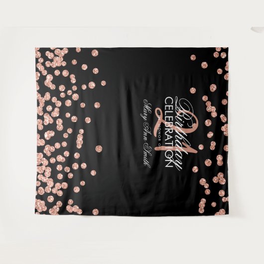 Backdrop 21st Birthday Roos Gold Black Confetti Wandkleed (Voorkant (horizontaal))
