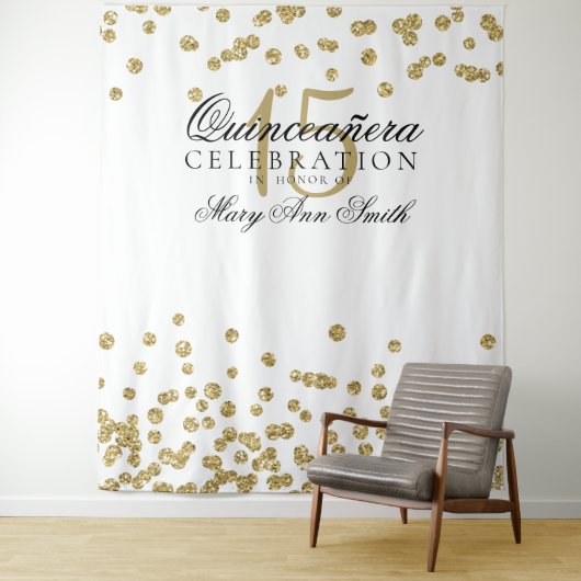 Backdrop Quinceanera Party Gold Confetti Wandkleed (In situ)