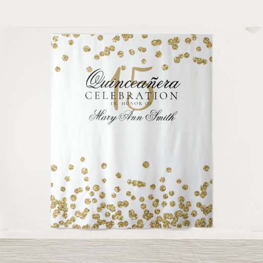 Backdrop Quinceanera Party Gold Confetti Wandkleed (Voorkant)