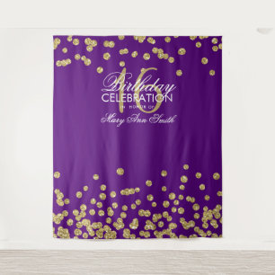Backdrop Sweet 16 Paarse Gold Glitter Confetti Wandkleed
