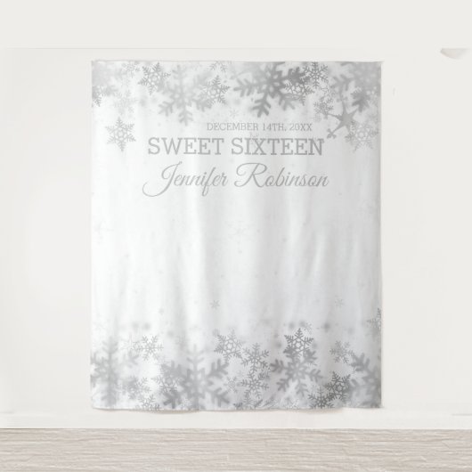 Backdrop Sweet 16 Silver Winter Snowflakes Wandkleed (Voorkant)