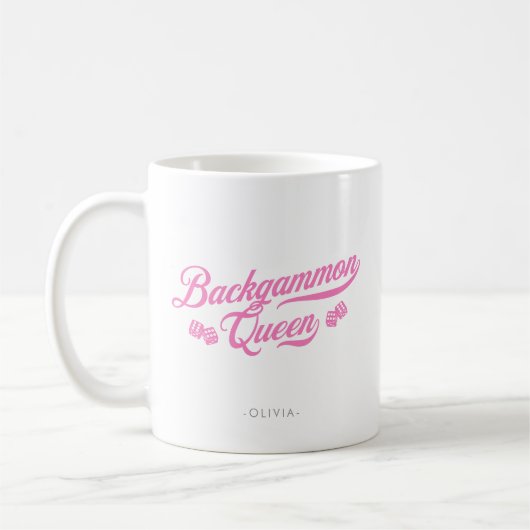 Backgammon Koningin Roze Script Koffiemok (Links)