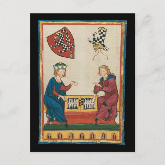 Backgammon spel, 14e eeuwse middeleeuwse kunst briefkaart (Voorkant)