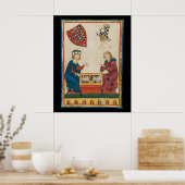 Backgammon spel, 14e eeuwse middeleeuwse kunst poster (Keuken)