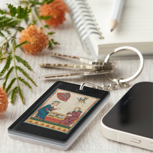 Backgammon spel, 14e eeuwse middeleeuwse kunst sleutelhanger (Voorkant Rechts)