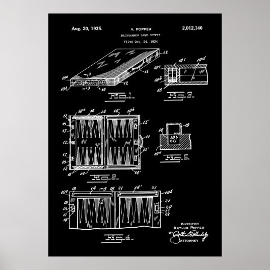 Backgammon spel 1935 Patent Poster (Voorkant)
