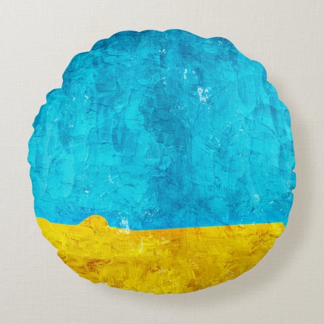 Background blue yellow art rond kussen (Voorkant)