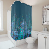 Background of night Cityscape. Hand drawn illustra Douchegordijn (In situ)