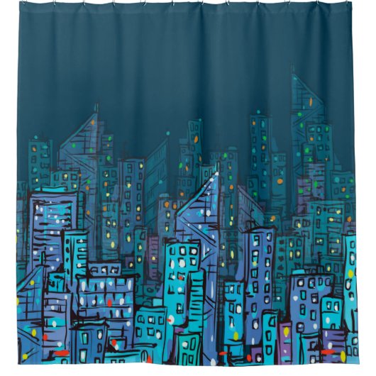 Background of night Cityscape. Hand drawn illustra Douchegordijn (Voorkant)