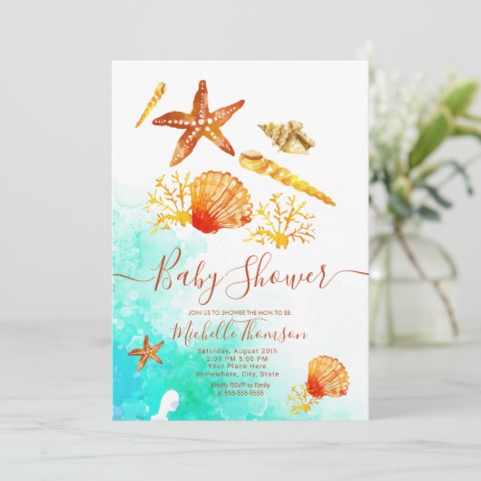 Background tropical beach aquarelae blue summer kaart (Staand voorkant)