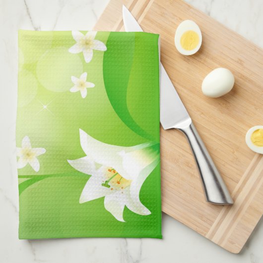 Background White Spring Lily Theedoek (Quarter Fold)