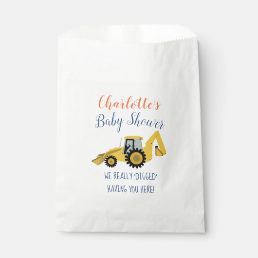 Backhoe Construction Baby shower Party Favor Bags Bedankzakje (Voorkant)
