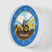Backhoe Construction Clock - Voeg een naam toe (Hoek)