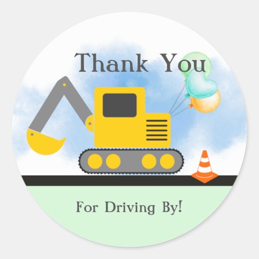 Backhoe Dank u, Rij door Verjaardag, Douche Ronde Sticker (Voorkant)