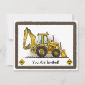 Backhoe Digger Construction Kinder Party Invitatio Kaart (Voorkant)