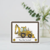 Backhoe Digger Construction Kinder Party Invitatio Kaart (Staand voorkant)