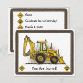 Backhoe Digger Construction Kinder Party Invitatio Kaart (Voorkant / Achterkant)