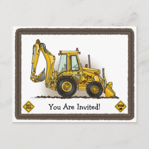 Backhoe Digger Construction Kinder Party Invitatio Kaart