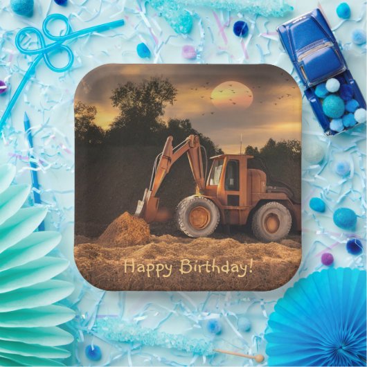 Backhoe Happy Birthday Papieren Bordje (Feest)