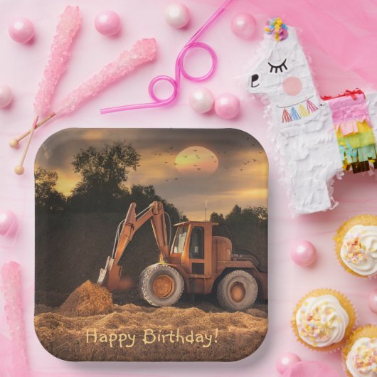 Backhoe Happy Birthday Papieren Bordje (Feest)