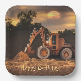 Backhoe Happy Birthday Papieren Bordje