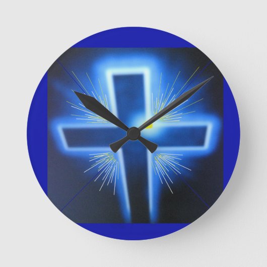 Backlit Blue Cross Ronde Klok (Voorkant)