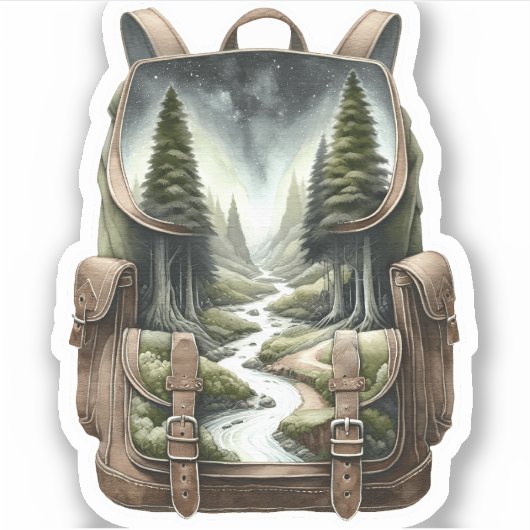 Backpack Forest Waterfall Vinyl Sticker | Decal (Voorkant)