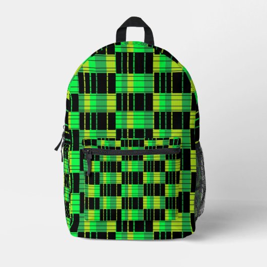 Backpack With Green and Black Plaid Pattern Bedrukte Rugzak (Voorkant)