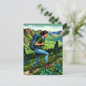 Backpacken Meisje Hiking the Trail Briefkaart (Staand voorkant)