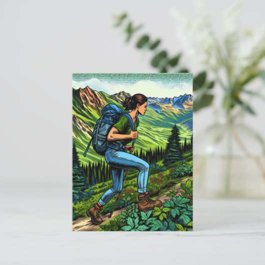 Backpacken Meisje Hiking the Trail Briefkaart (Staand voorkant)