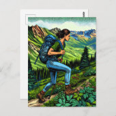 Backpacken Meisje Hiking the Trail Briefkaart (Voorkant / Achterkant)