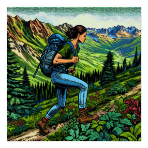 Backpacken Meisje Hiking the Trail Perfect Poster