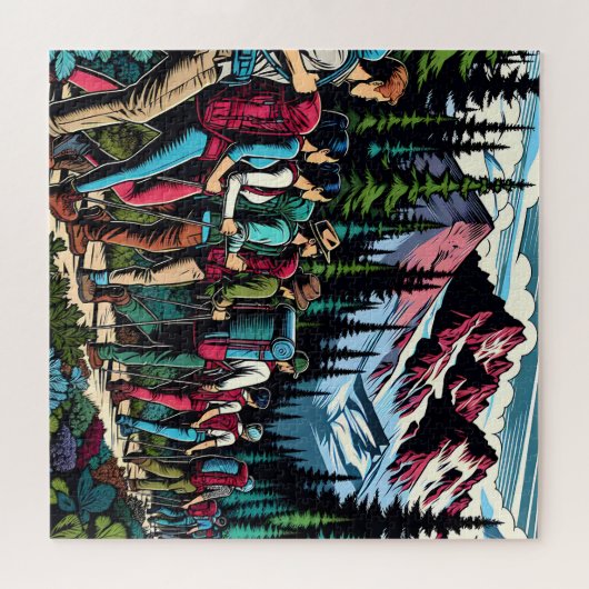 Backpacken Mensen Wandelpad door bergen Legpuzzel (Horizontaal)