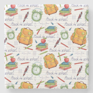 Backpacks, Books & Pencils Cartoon Pattern Stenen Onderzetter