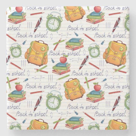 Backpacks, Books & Pencils Cartoon Pattern Stenen Onderzetter (Voorkant)