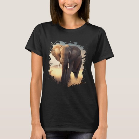 Backprint Lonely elephant in the African savanna T-shirt (Voorkant)