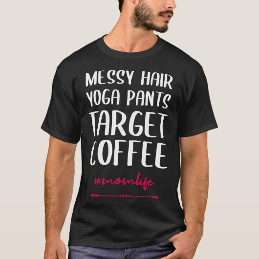 Backprint Messy haar yoga broek Doel Koffiemol T-shirt (Voorkant)