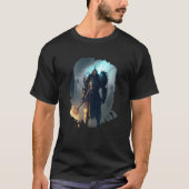 Backprint Mighty knight in armor with fire sword T-shirt (Voorkant)