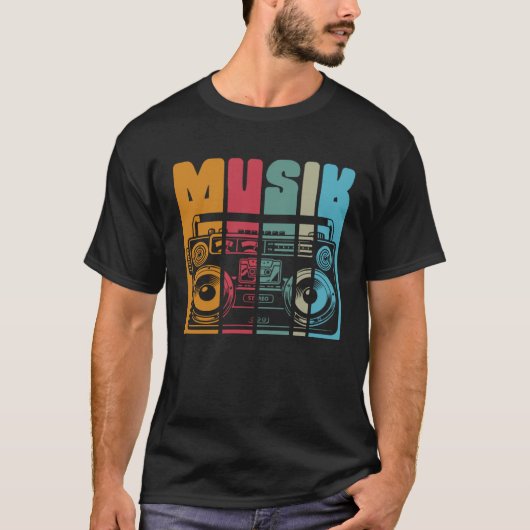 Backprint muziek oude radio en mobiel stereosystee t-shirt (Voorkant)
