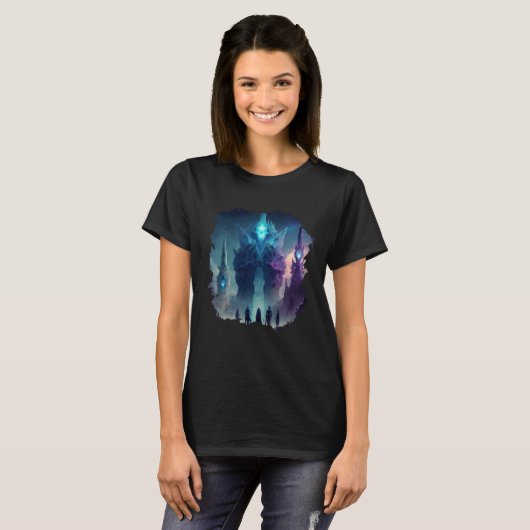 Backprint Mystical alien planet futuristic journey T-shirt (Voorkant volledig)