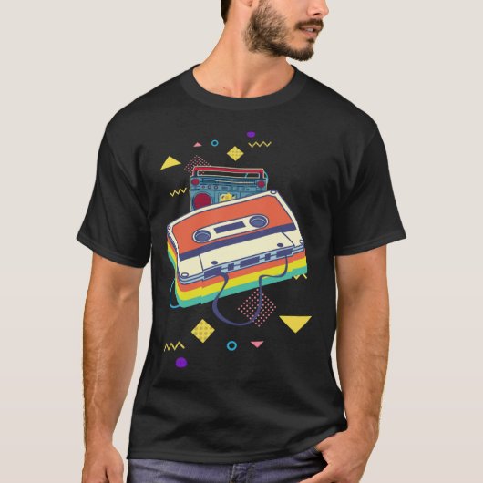 Backprint retro cassette and stereo system 80s and t-shirt (Voorkant)