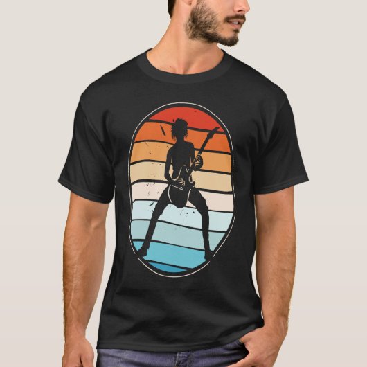 Backprint Retro Rock & Roll Music en Guit T-shirt (Voorkant)