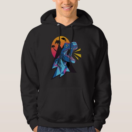 Backprint T Rex Tyrannosaurus Dinosaur Retro Hoodie (Voorkant)