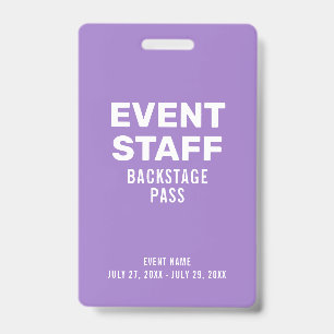 Backstage Pass Evenementen Personeel Paarse ID Bad Badge