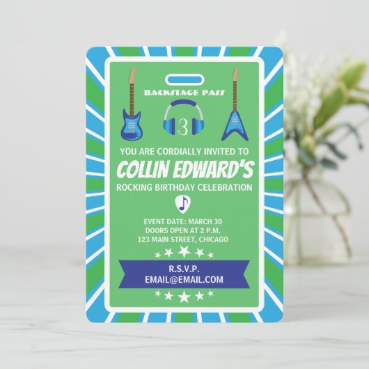 Backstage Pass Verjaardagsfeest Uitnodiging (Staand voorkant)