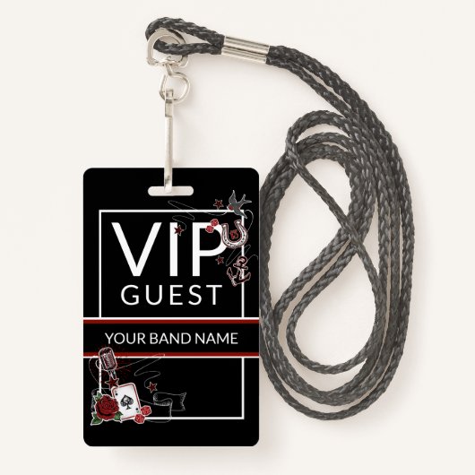 Backstage pass VIP Custom Name Rockabilly Lanyard Badge (Voorkant met draagriem)