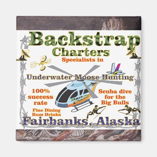Backstrap Charters Onderwater Eland Jacht Alaska Magneet (Voorkant)