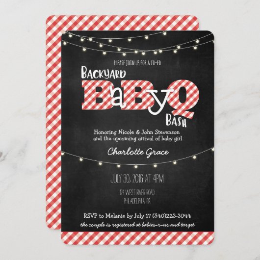 Backyard BaByQ Bash BBQ Baby shower Uitnodiging (Voorkant / Achterkant)